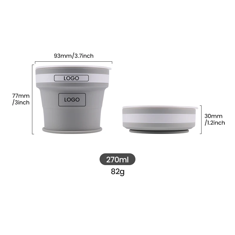 Custom 200ml 270ml Retractable Portable Foldable Cup Travel Drinking Folding Mug Silicone Collapsible Camping Water Cup With Lid