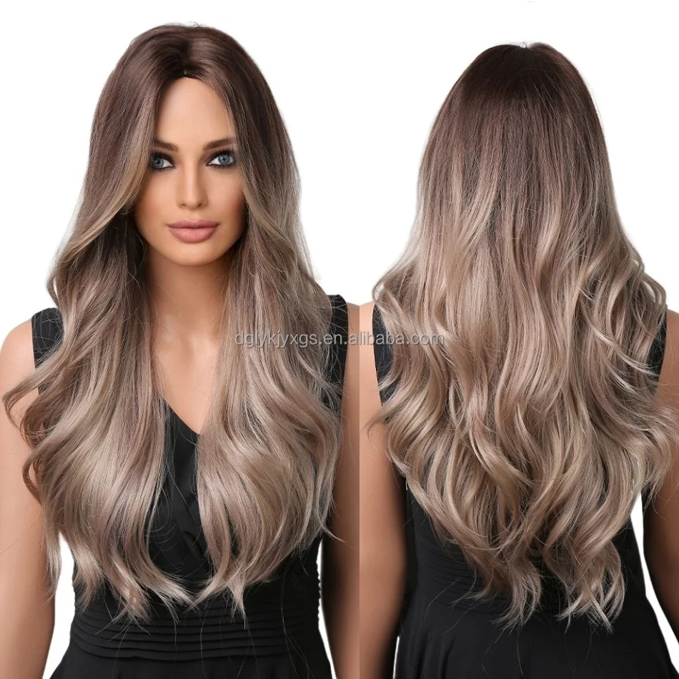 2024 New style Medium Divider length curly hair Body water wave wig Ombre Brown Pick Dyeing Synthetic Hair Wigs for women hair