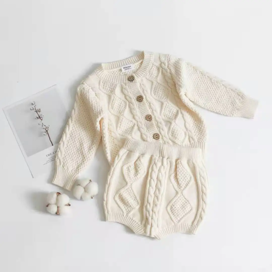 
Autumn and winter baby cotton knitted suit long sleeve twist jacket shorts sweater baby 