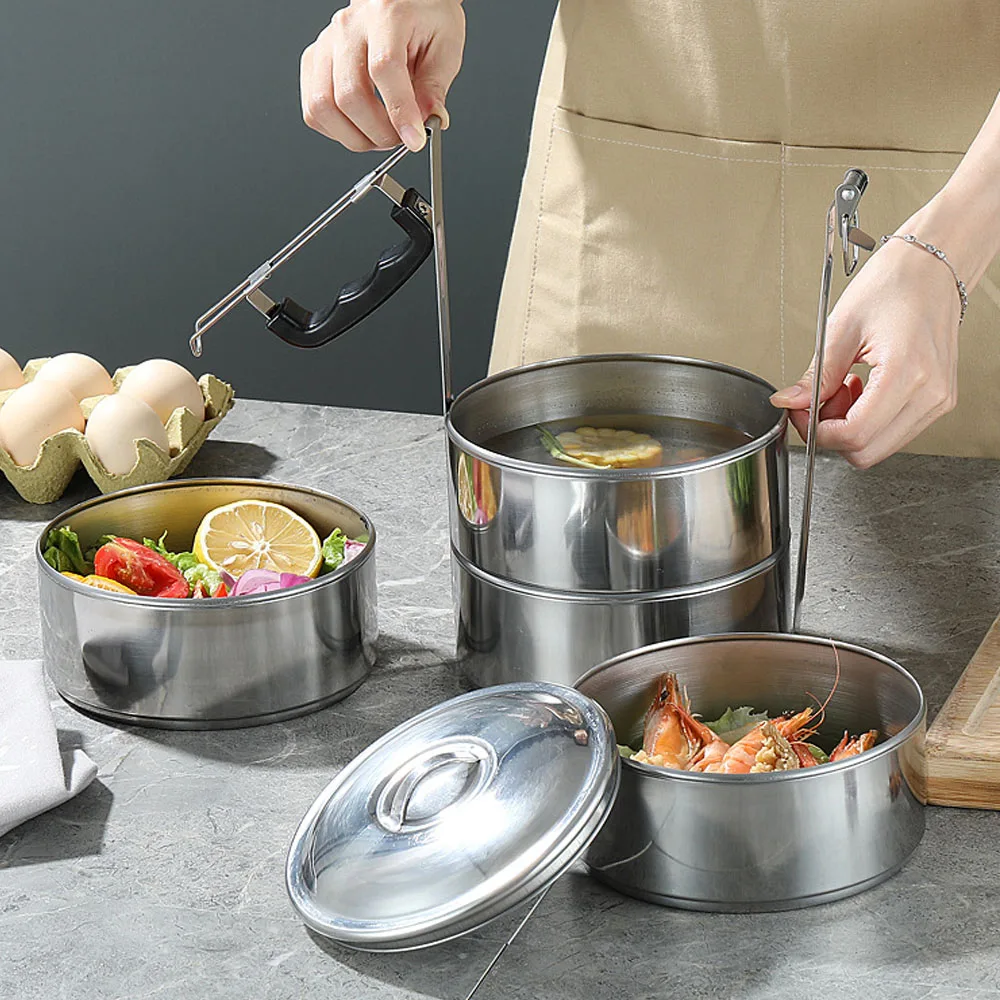 Portable India Tiffin lunch box with handle stainless steel food carrier container