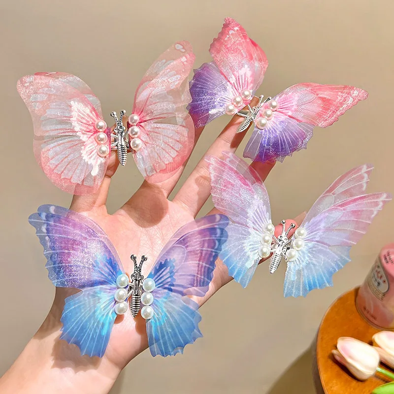 MIO wings moving butterfly hair clips imitation butterfly hairpins pearls hair clip lady girls decoration korean