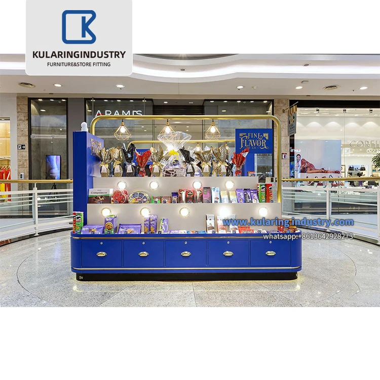 Shopping Mall Kiosk Design Chocolate Wooden Kiosk for Sale Best Quality Food Display Showcase