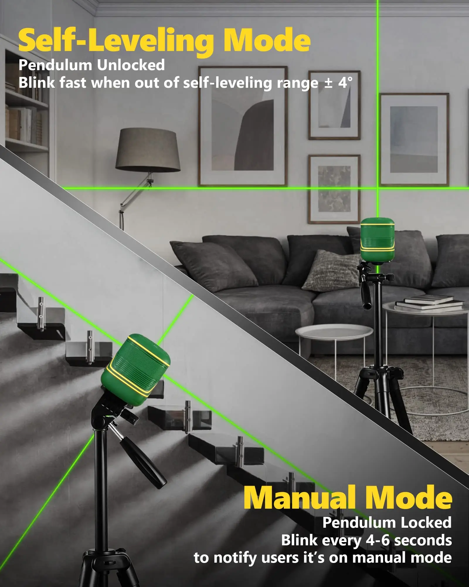 Beam Self-leveling Cross Line Rechargeable 100ft Green Industrial Battery & Type-c Rechargeable 4 in 1 Laser Level 100ft/30m