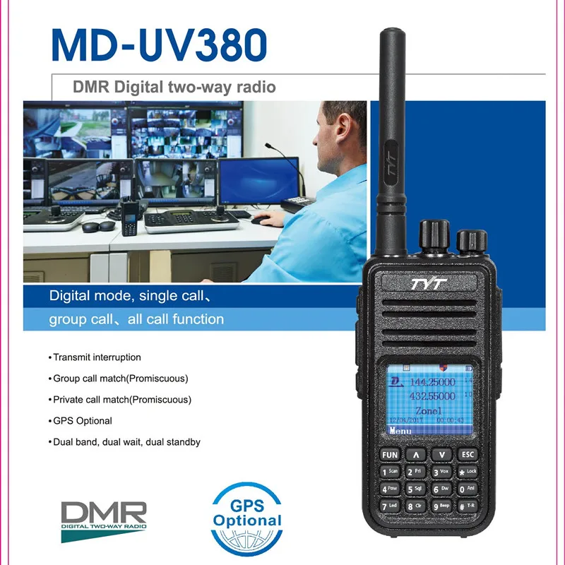  Китайская двухсторонняя цифровая рация walkie talkie TYT MD-UV380 DMR TIER II с двойным временным слотом одобренная CE