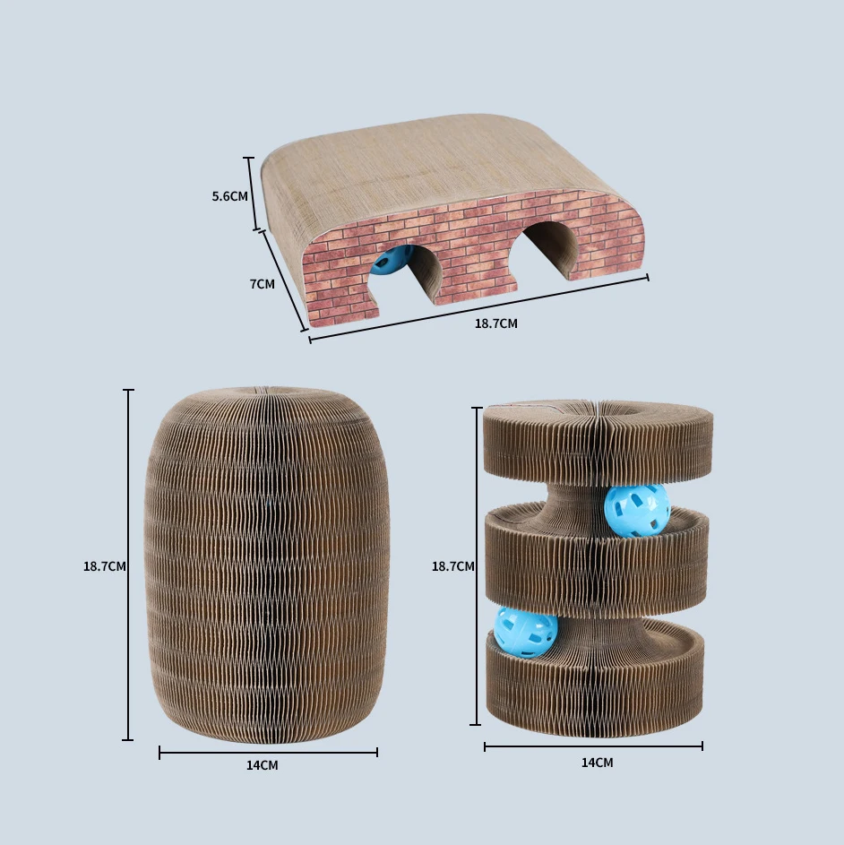 OEM Customized 2-in-1 Rectangle Arch Corrugated Cardboard Interactive Toy Cat Scratcher Lounge Bed Playing Made Durable Paper
