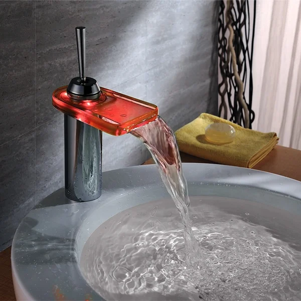 Bathroom Faucet LED Light 3 Colors Changing Waterfall Glass Spout Hot and Cold Water Mixer LED New Kitchen water Mixer