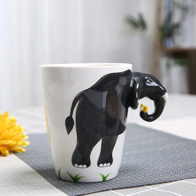 Custom lovely deer cartoon animal ceramic drinking mug with handle