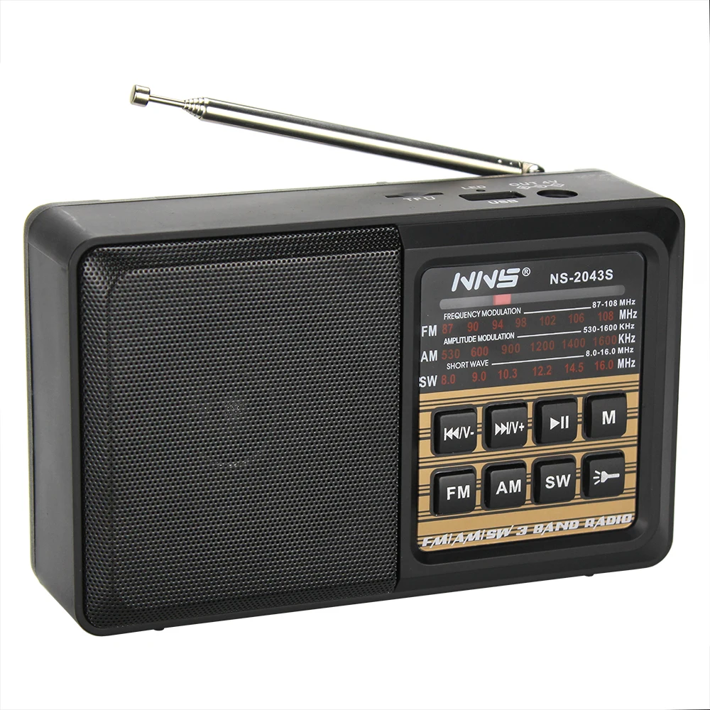 
 NS-2043S USB TF 18650 Multiband Radio Receiver FM AM SW Rechargeable Solar Radio LED Light  