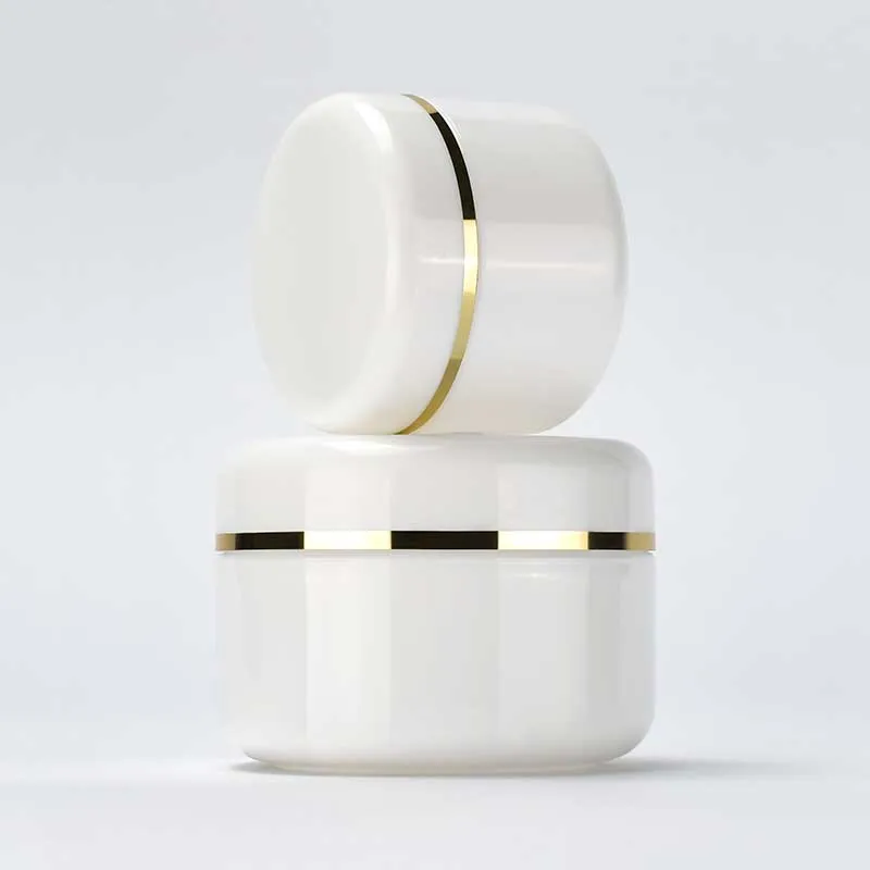 Cosmetic face cream plastic container 20g 50g 100g 250g gold edge white pp plastic cream jar