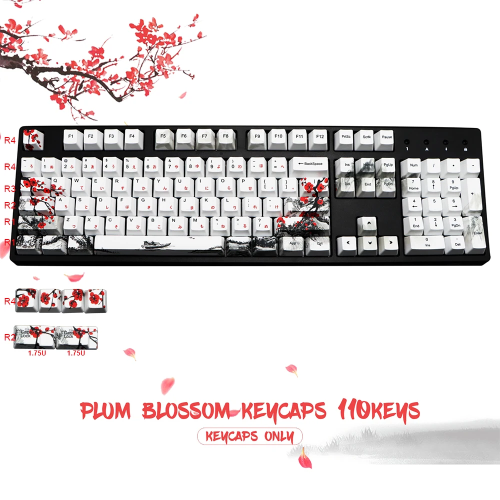 Custom PBT OEM Profile Keycaps Plum Blossom OEM Profile Keycaps  68/71/110 keys For 61/64/68/108 Mechanical Keyboard
