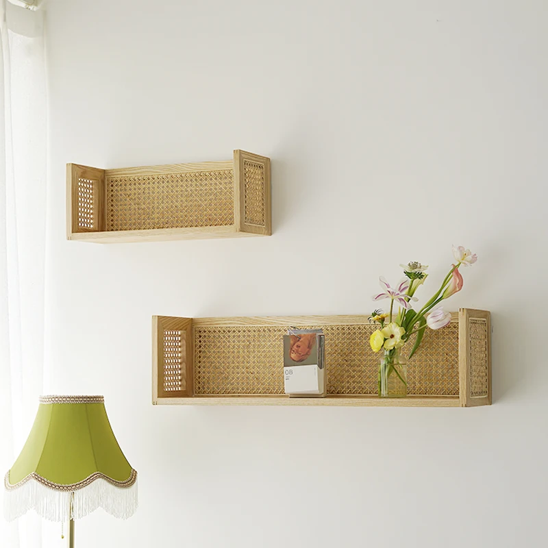 Nordic Style Ins Rattan Shelf Wall Mounted Storage Rack 2022 Amazon Hot Sale Rattan Shelf