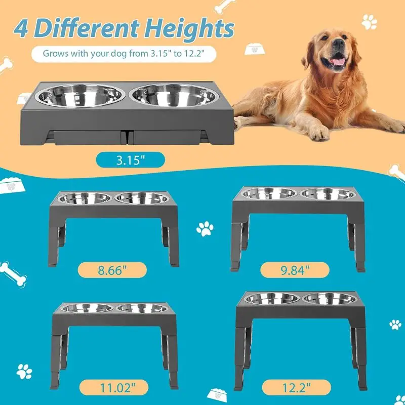 Wholesale 5 Height Adjustable Raised Elevated Pet Dog Bowl with Multiple Combination Options