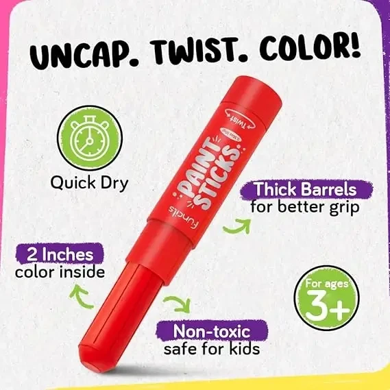 12 Tempera Paint Sticks for Kids & Toddlers - Quick Dry Non-Toxic Washable Paint for Kids - Art & Craft Supplies Set