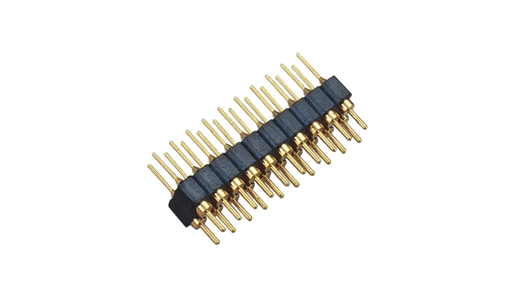 1.27x2.54mm pitch 20pin H1.9 L8.1 dual row 180 degree straight machined round male plug pin header connector