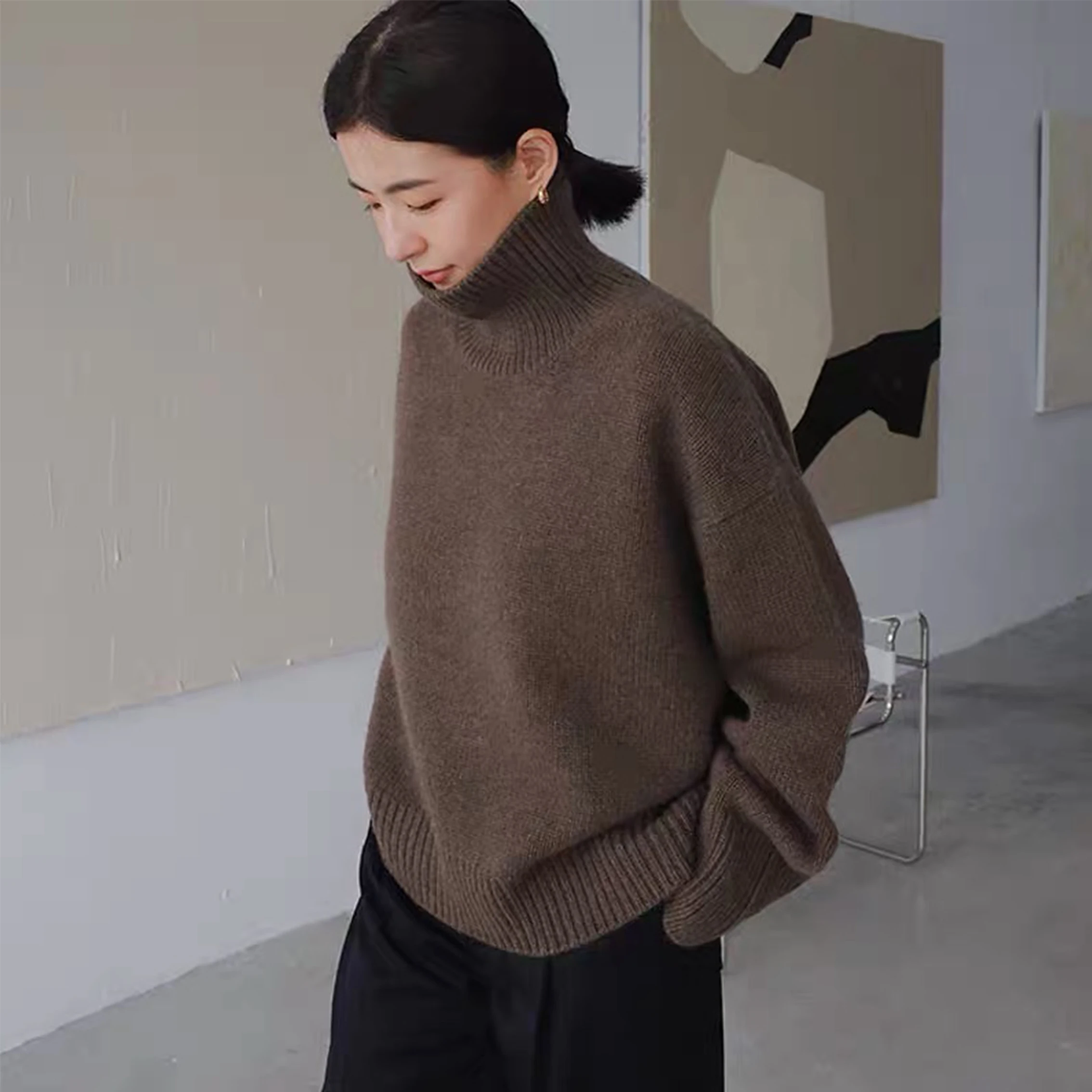 2024 new style autumn winter Loose Oversized Turtleneck Pullover Wool Sweaters OEM ODM Custom Style for Women Casual