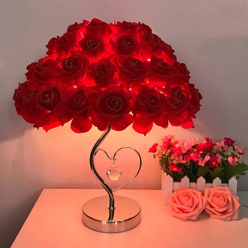 European Modern Table Lamp Rose Flower LED Night Light Bedside Desk Light For Home Wedding Party Decor