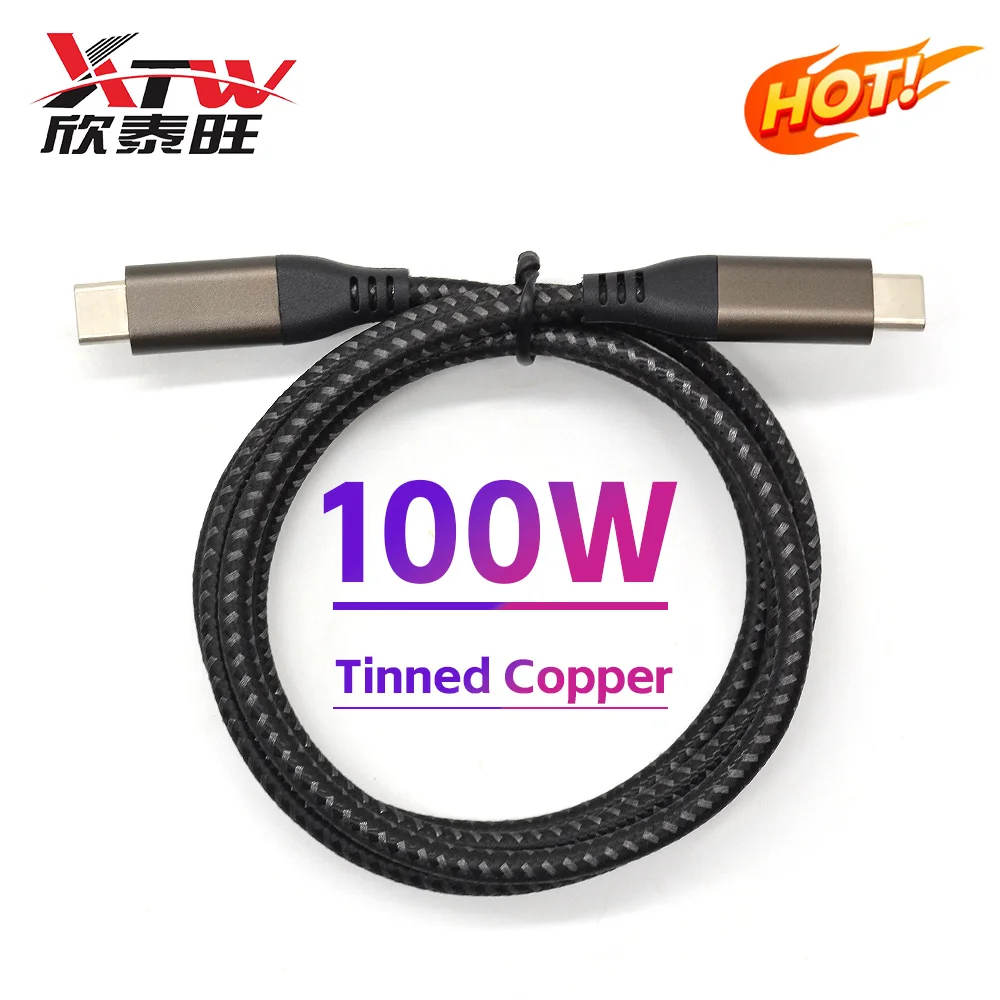 Supplier 100W Type C To Type C Data Transfer USB 3.0 Cable Fast Charging Type C 1M/2M Phone Cable Nylon Braided Data Cable