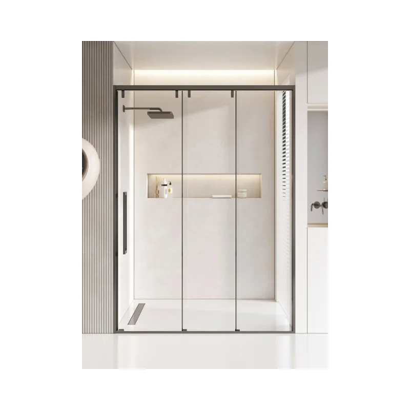modern design New Product Tempered Glass with frame Stainless Steel Handle Sliding Shower Door