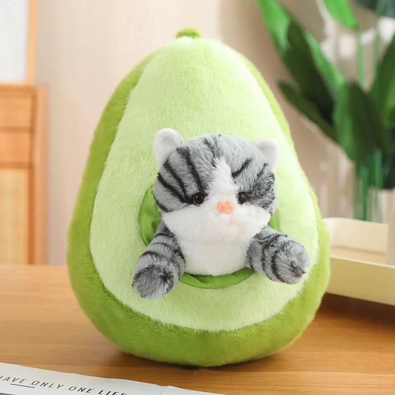 Wholesale cartoon fruit cat stuffed doll strawberry nest cat plush toy banana nest cat plush doll