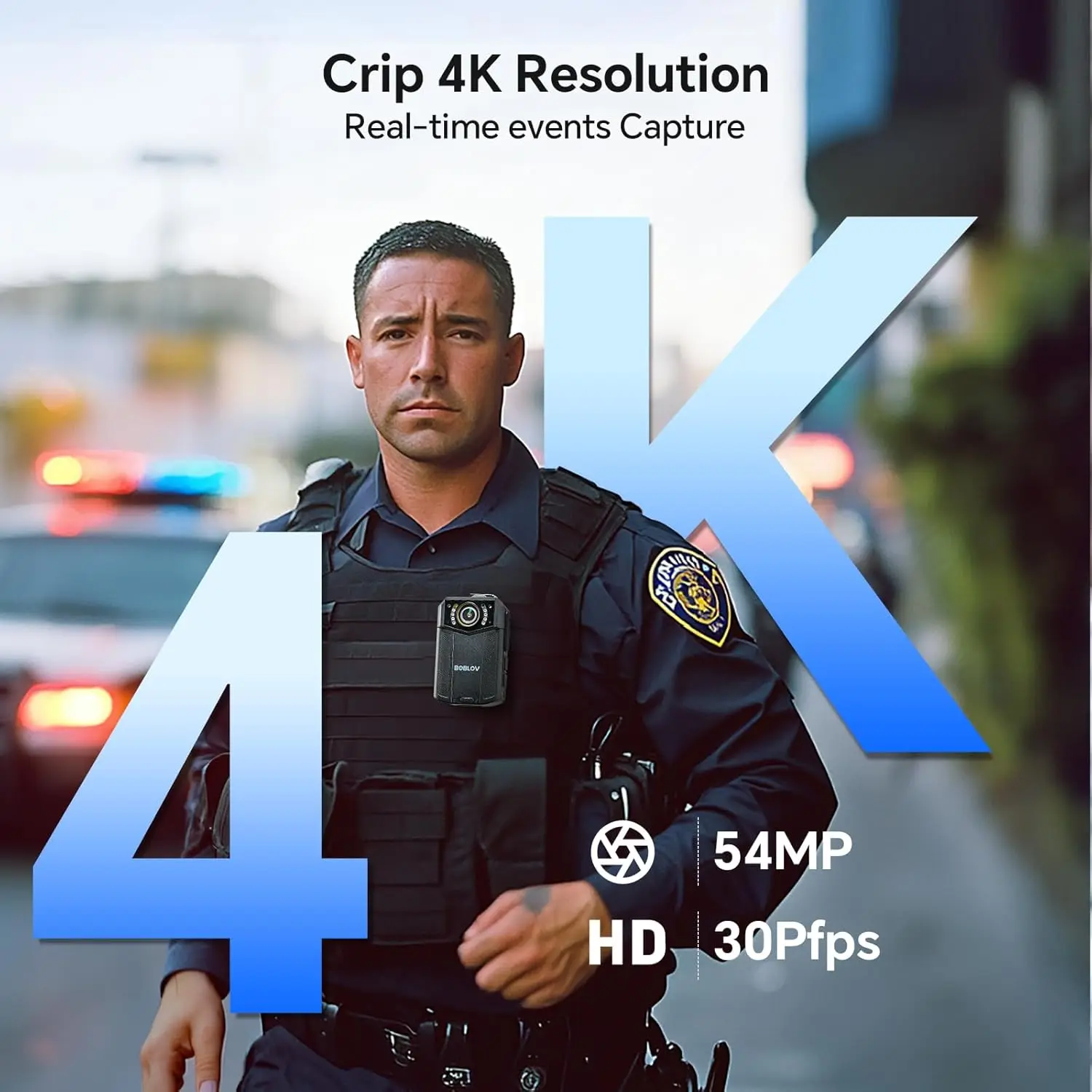 BOBLOV B4K6 Body Cam 4K128GB GPS Night Vision IP66 Waterproof 2PCS 3000mAh Batteries Body Worn Camera for Law Enforcement