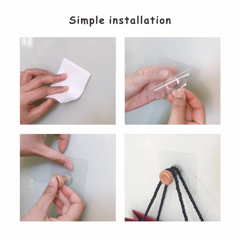 Prodigy 3D041W Adhesive Wall Hooks No Drills Wooden Hat Hooks Storage Wall Mounted Coat Hanging Hook for Coat