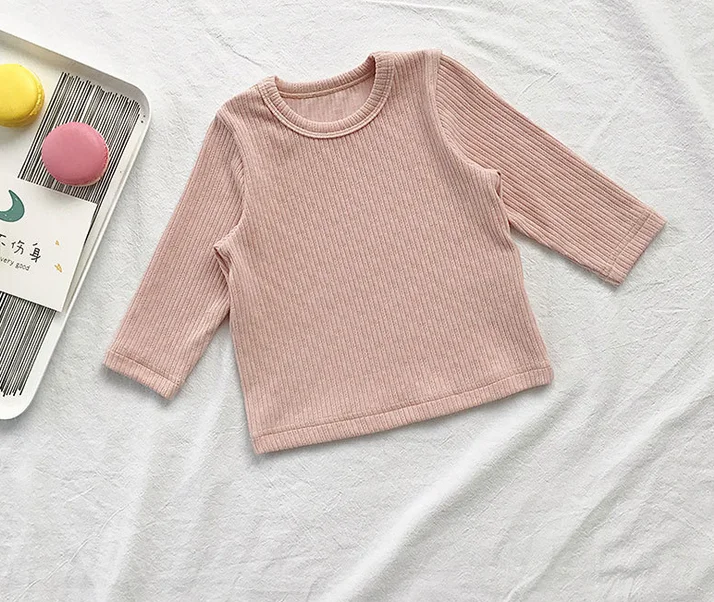 
2020 Children Clothes Rib Cotton Top Long Sleeve Solid Color Baby Girls Boys Knit Shirt 