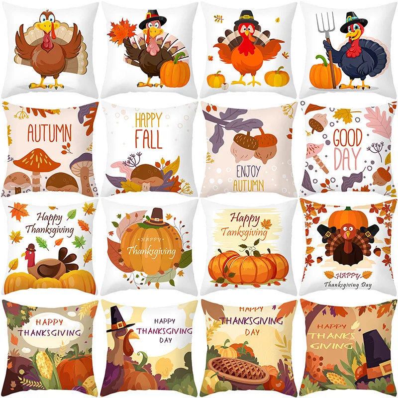 Orange Fall Throw Pillow Case 18x18 Inch Autumn Farmhouse Cute Pumpkin Hidden Zipper Thanksgiving Linen Cushion Covers