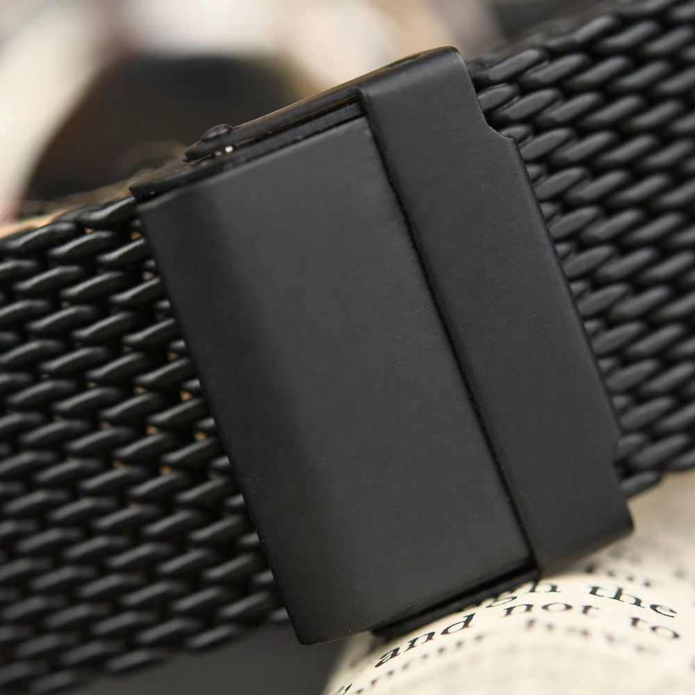 Customized steel mesh band waterproof watch black metal case wristband water resistant 5ATM watches