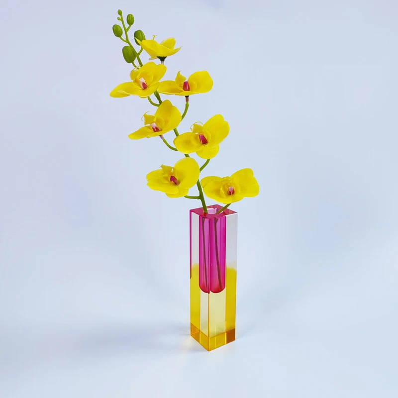 Decorative Multi Color Square Acrylic Crystal Vase Tabletop Centerpiece Acrylic Flower Vases