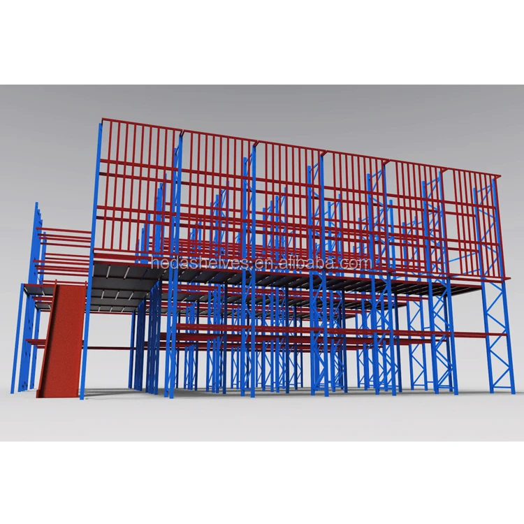 Склад хранения многоуровневый поддон стеллажи поддерживается антресоли стойки