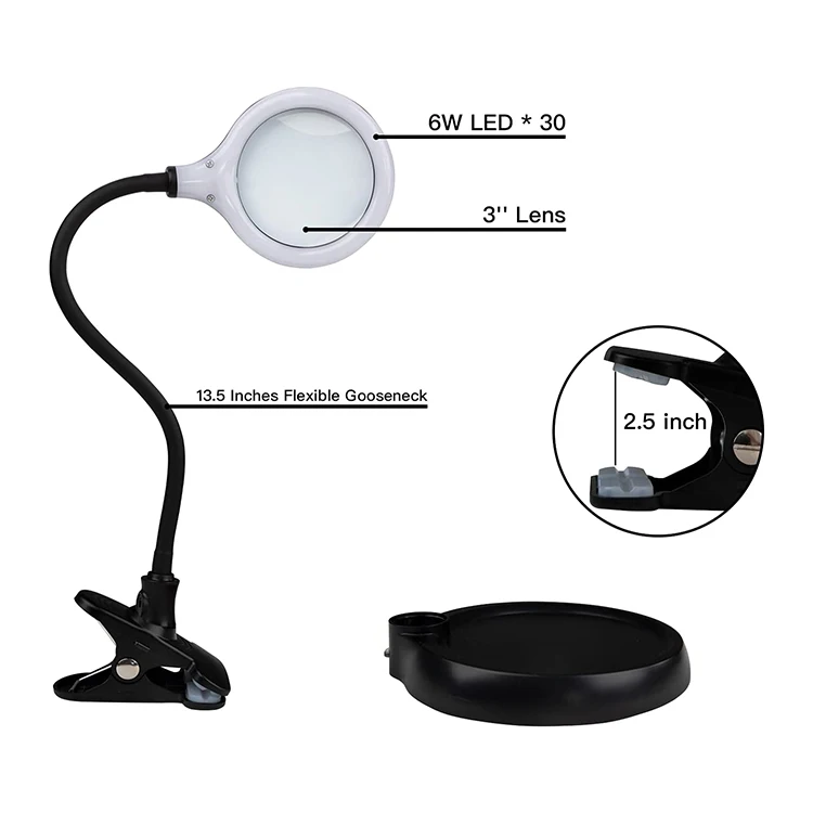 Led Table Lamp Flexible Arm Working Light Magnifying Glass Lens Craft Lamp Desk Base Task Lamp With Base
