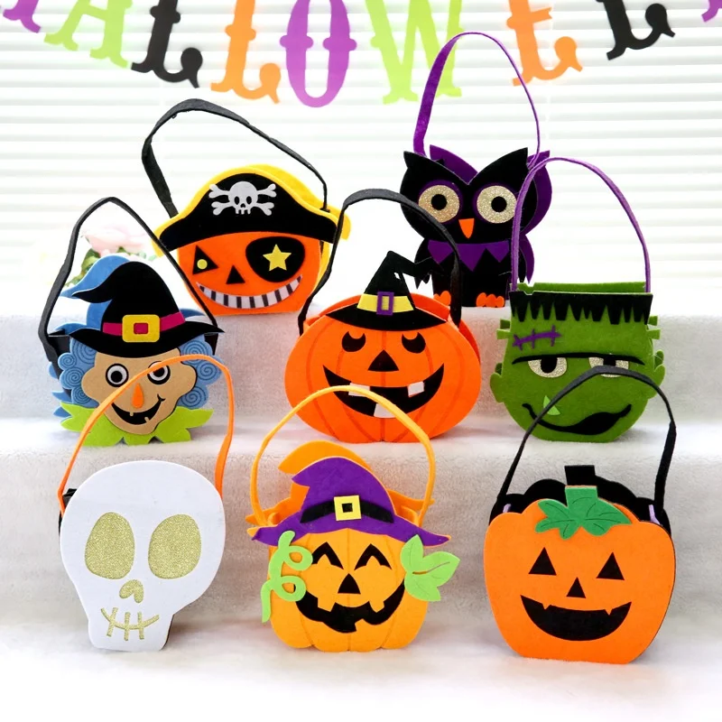 Wholesale felt halloween bucket for kids halloween party supplies halloween basket candy bag