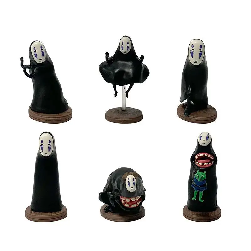 6PCS Plastic Anime Figure Set Spirited Away No Face Man PVC Anime Figura Model Toy Doll 4CM Mini Figures Statue Anime Figurine