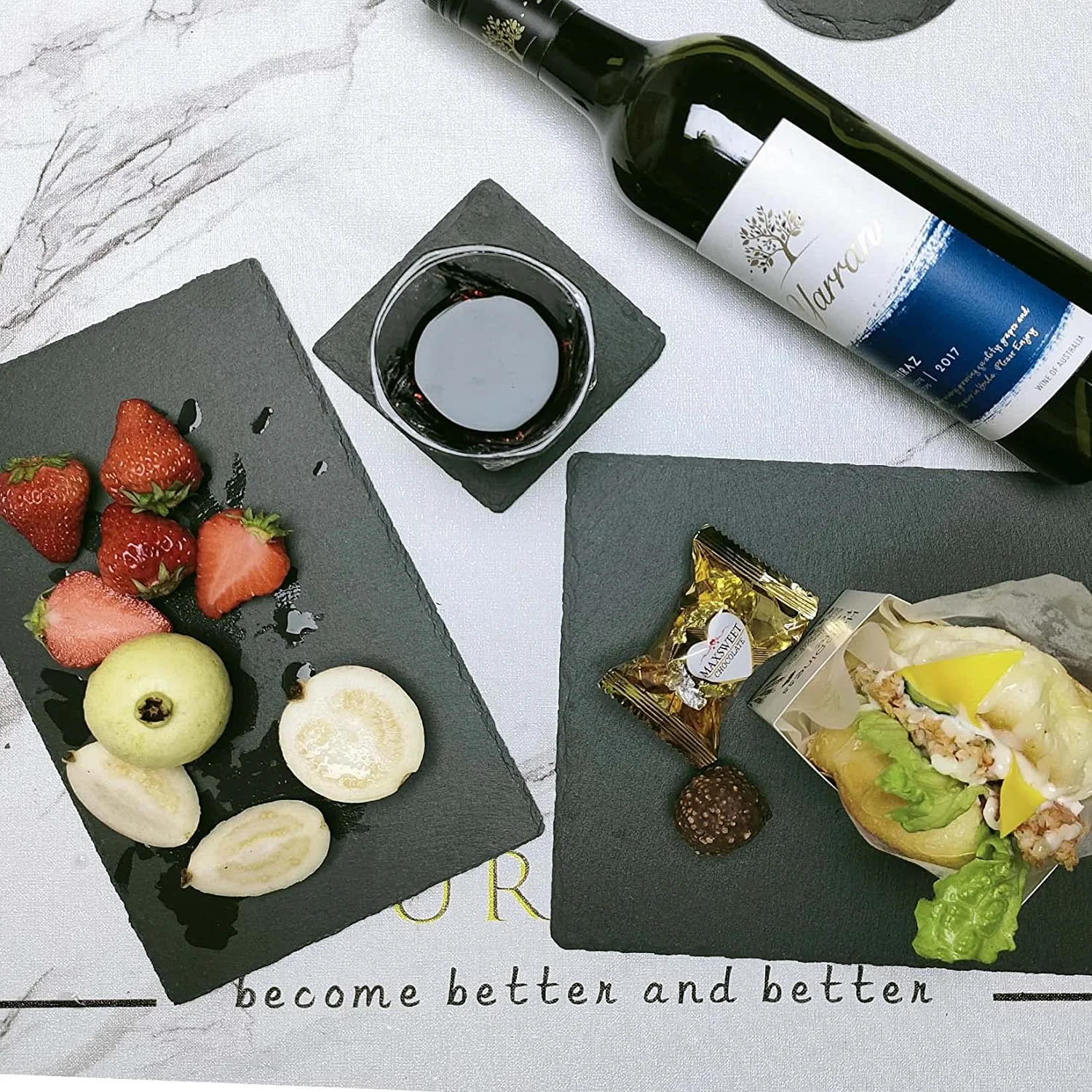 2022 CR natural slate dinner plate square sushi steak slate black western food creative plate Japanese barbecue plate