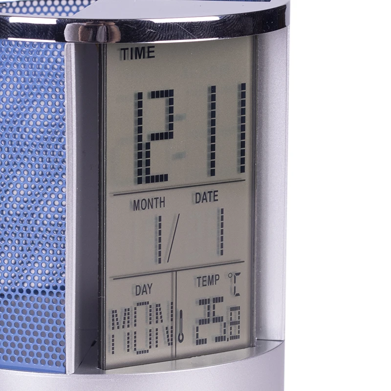 BolerGifts Digital LCD Desktop Alarm Clock round Mesh Pen Pencil Holder Calendar Timer Temperature Table Plastic 2 Small Drawer