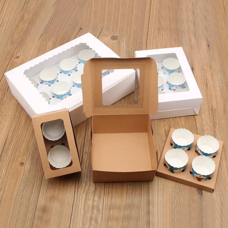 Hotselling Cheap Paper Boxes Unique Elegant Folding Mini Packaging Food Grade Kraft Paper Cake Packaging Box PVC Window