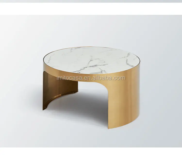 
Italian Fancy Modern Living Room Furniture Faux White Marble Coffee Table With Stainless Steel Base Round Creative Center Table 