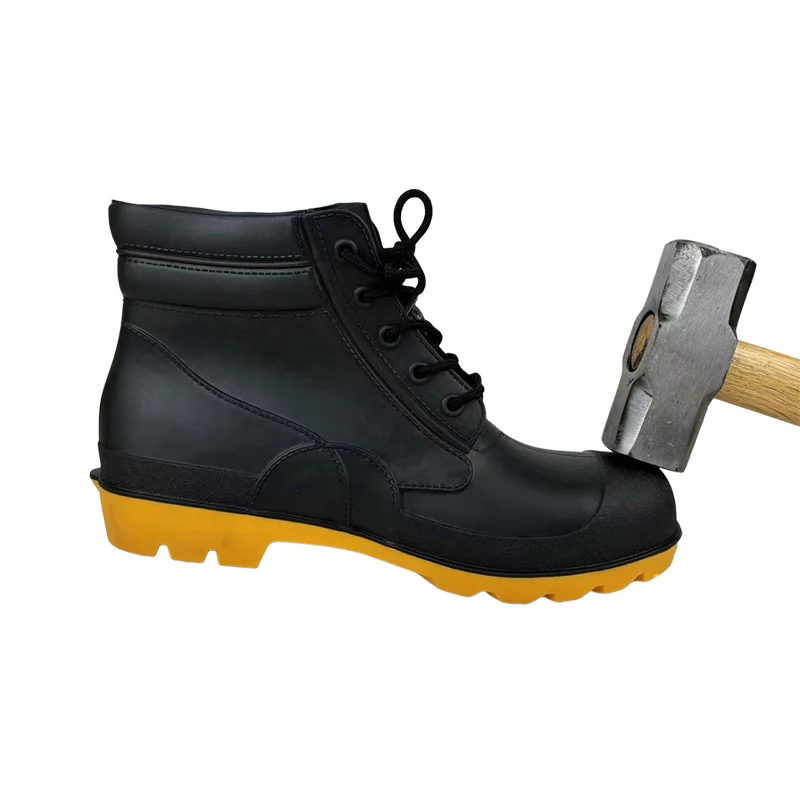 Quality Assurance  Security Rain Boots For Man Slip Resistant Low Cut Lace-up ankle With Steel Toe PVC Safety Labor Rain Shoes