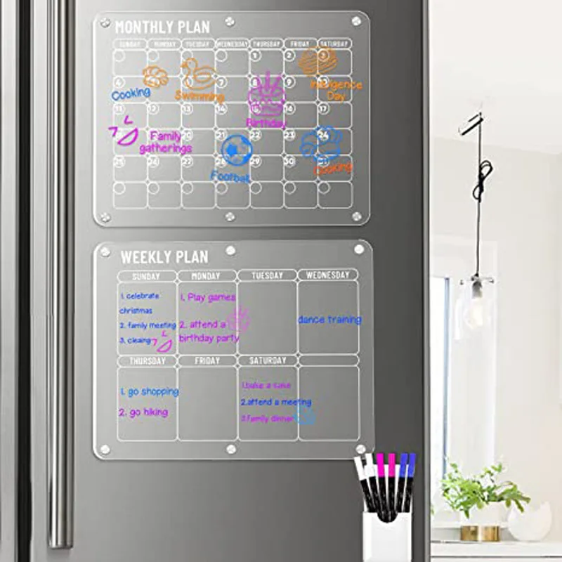 Frameless Acrylic Sheet Board Set Custom Reusable Clear Magnetic Calendar Dry Erase Whiteboard for Fridge