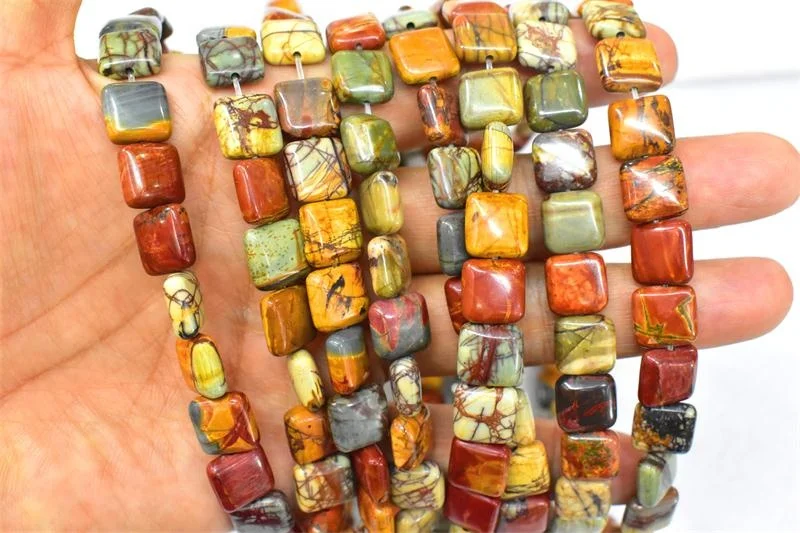 Wholesale A Grade Natural  Smooth Gemstone  Picasso Square Shape Beads Fpr Jewelry Making