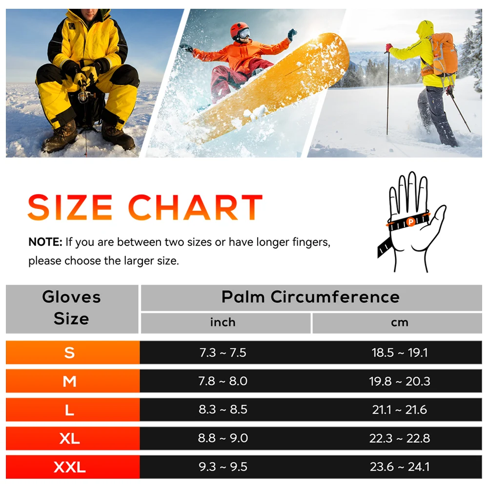 Wasoto Winter Outdoor Thermal Warm Heating Gloves 7.4V Lithium USB Rechargeable Battery Heated Ski Gloves for Men and Women