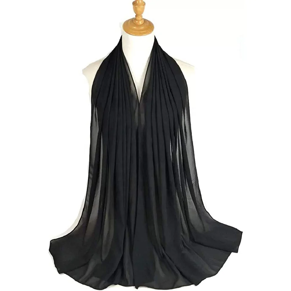 High Quality Cheap Plain Polyester Pearl Chiffon Fashionable Muslim Women Long Hijab Scarves Scarf