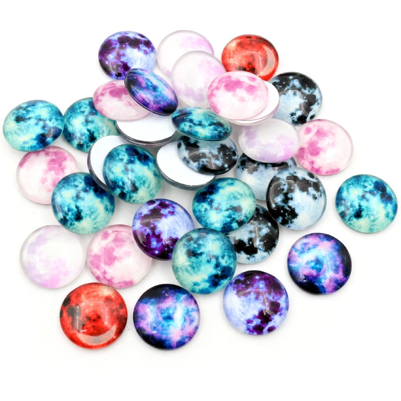 Glow in Dark 10 12 14 16 20 25mm Luminous Stars Moon Handmade Glass Cabochons Pattern Domed Jewelry Accessories Supplies