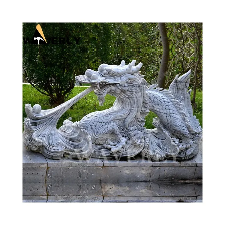 Garden Oversized White Marble Chinese Dragon Statues Stone Large Chinese Fengshui Dragon Sculpture Outdoor