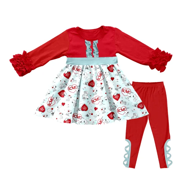 new design Wholesale boutique valentines day fashion baby girl appliqued outfit Customized clothes