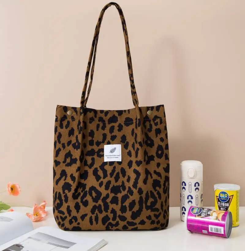 RU New Canvas Shoulder Corduroy Tote Bags Fashion Reusable Lady Underarm Shoulder Bags Eco-friendly Canvas Shoulder Tote Bags