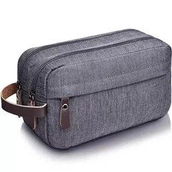 Custom LOGO waterproof nylon double layer large capacity mens dopp kit toiletry bag travel for men with leather handle