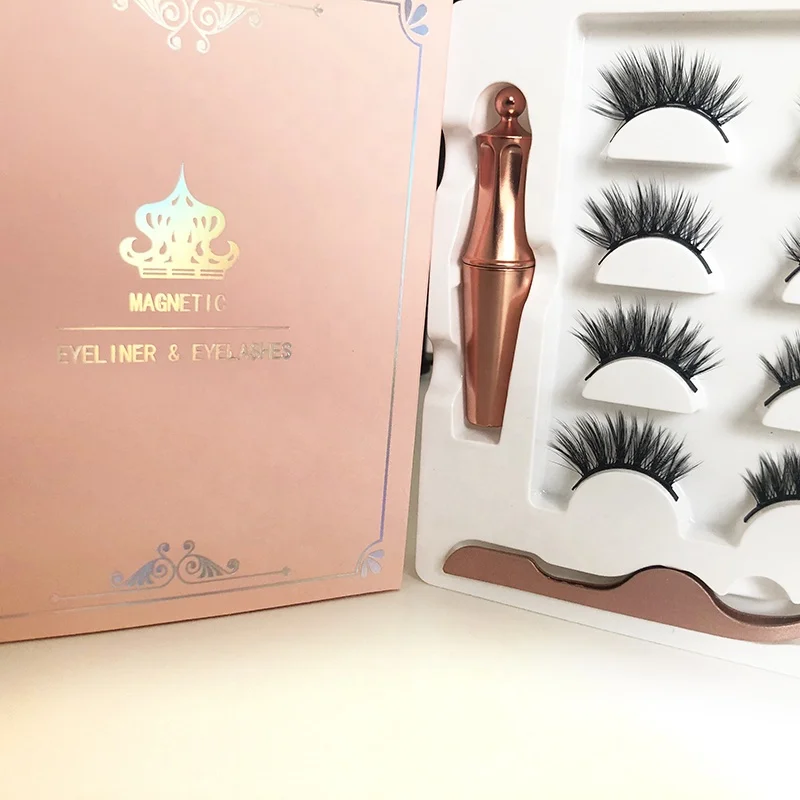 Magnetic eyelashes with 5 magnets stripe false lashes & Tweezers set with customized packing boxes 2023