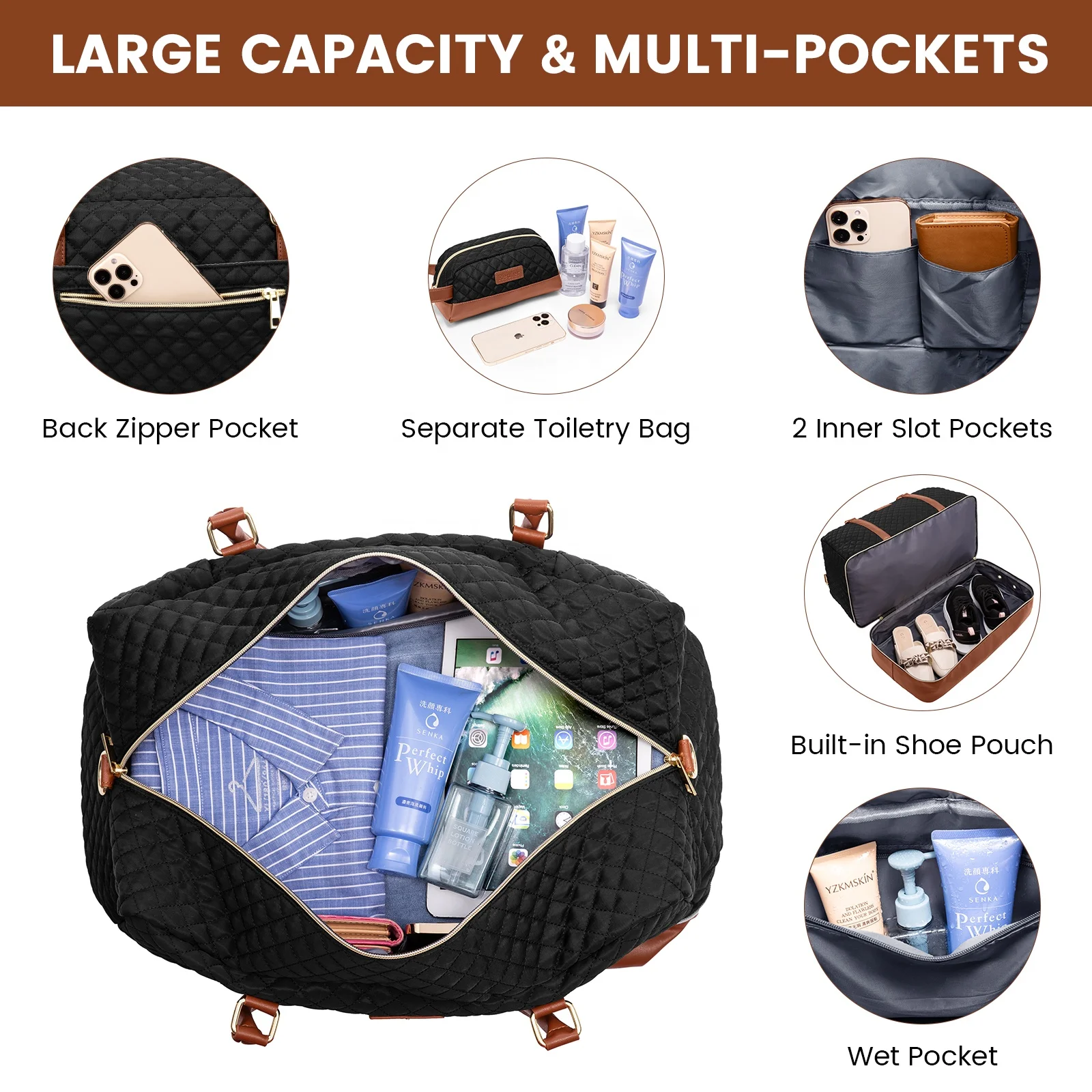 LOVEVOOK wholesale organizer toiletry bag waterproof 2pc tote diamond pattern large women gym weekend travel duffel luggage bags