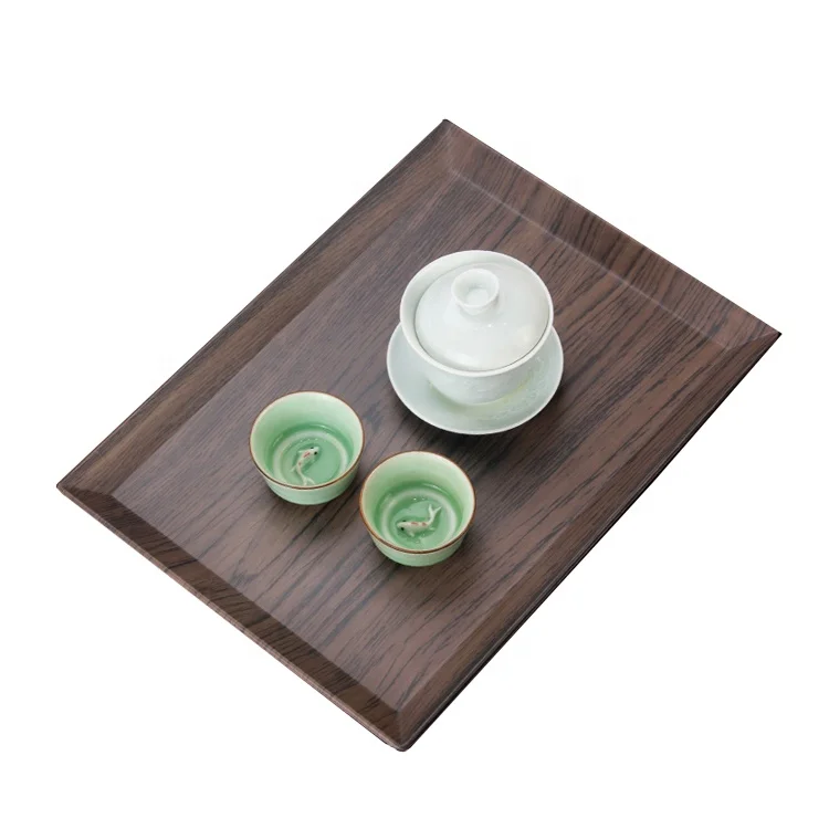 14.0 inch Wood Grain Hotel Restaurant Home Used Service Dinner Tray Rectangular Melamine Fruit Tray